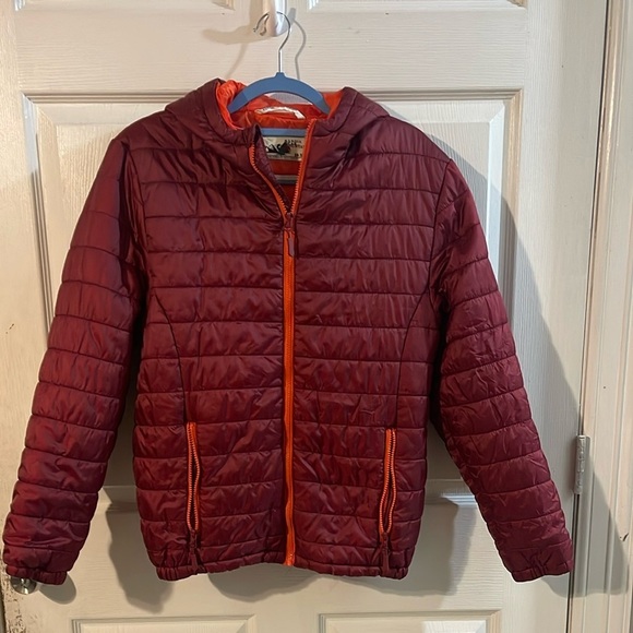 Children's Maroon Puffer Jacket with Orange Trim - Picture 1 of 8